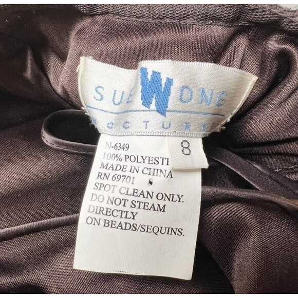 Sue Wong Nocturne Formal Dress Brown Lace Beaded Halter Maxi Size 8 - Picture 13 of 16